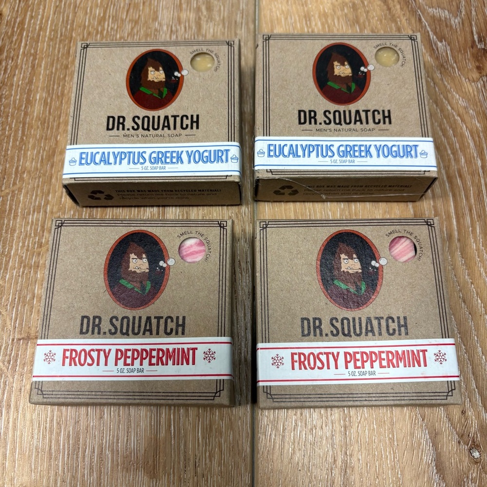 Dr SQUATCH Soap 4pc LOT Eucalyptus Greek Yogurt & Frosty Peppermint NEW
